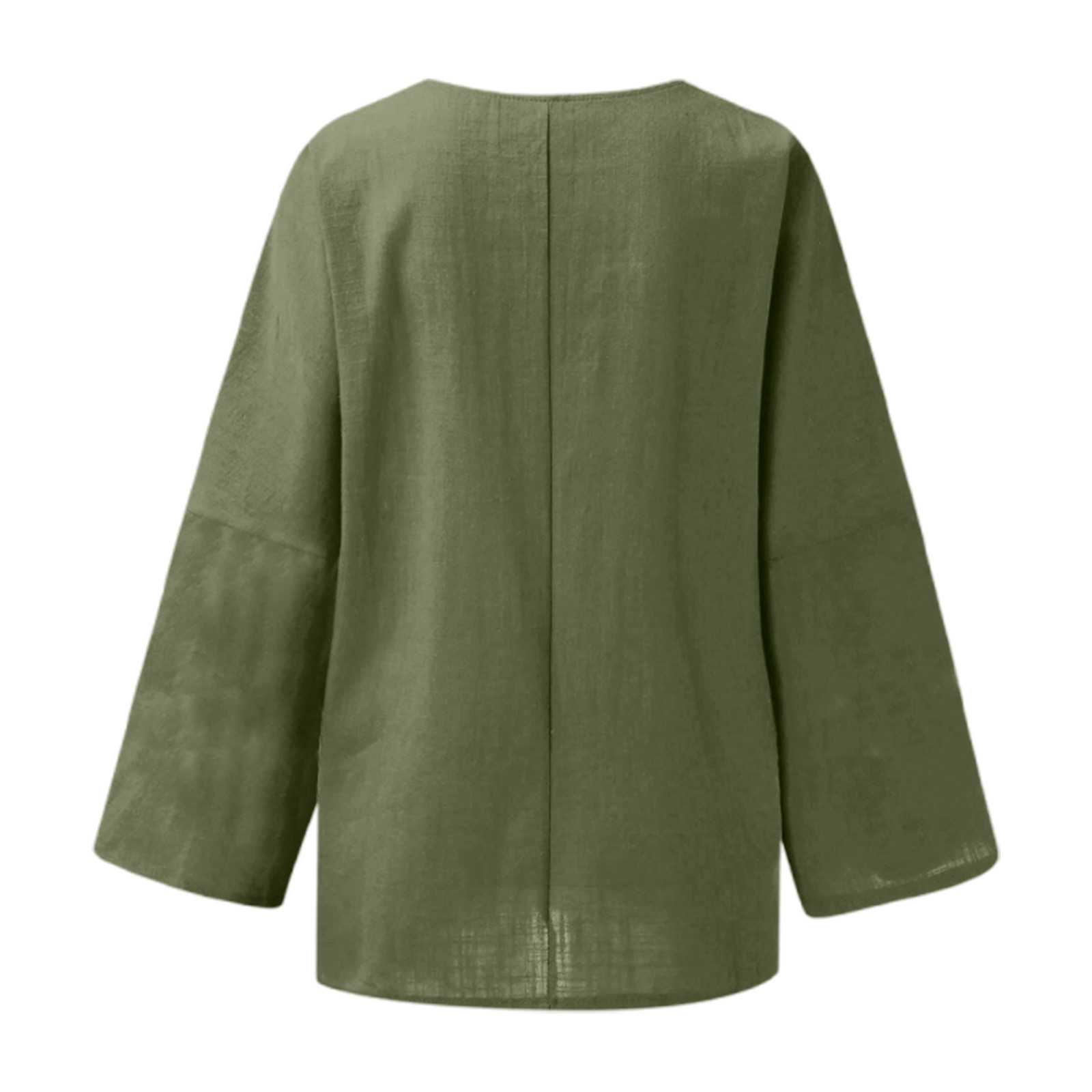 thumbnail image 5 of Camiseta de manga larga y cuello redondo de color liso para mujer: estilo informal y holgado, tejido de poliéster para los días más frescos., 5 of 5